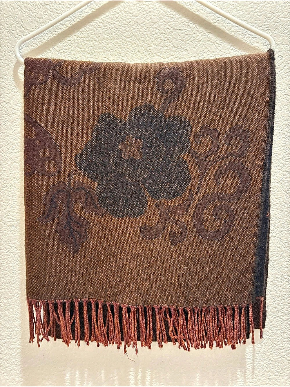 Floral Fringe Scarf in Brown & Black